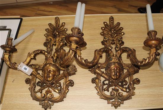 A pair gilt carved two branch wall sconces,